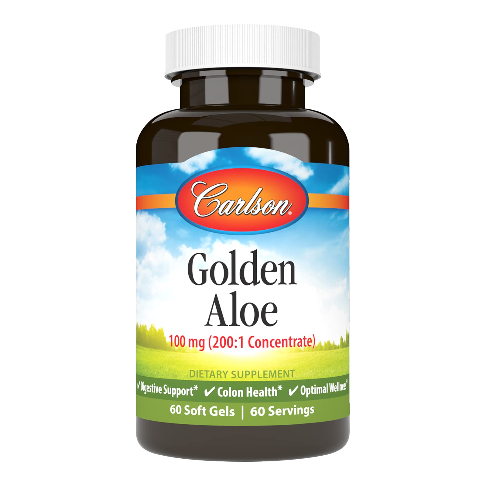 Carlson Golden Aloe 100 mg: bote con cápsulas para apoyo digestivo diario