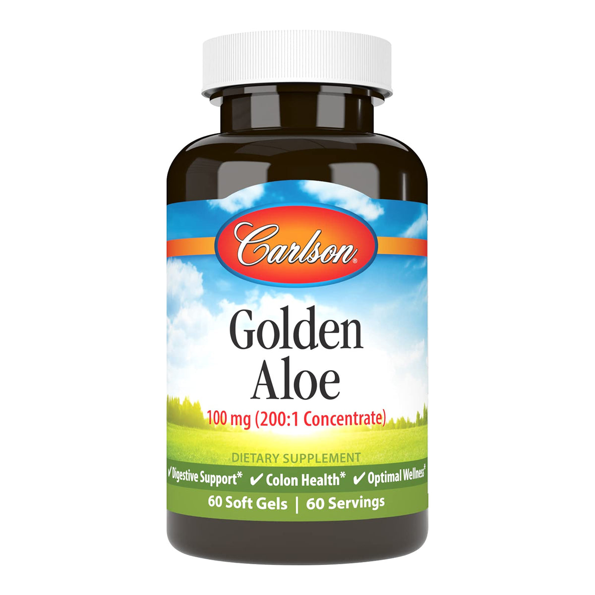 Carlson Golden Aloe 100 mg: bote con cápsulas para apoyo digestivo diario