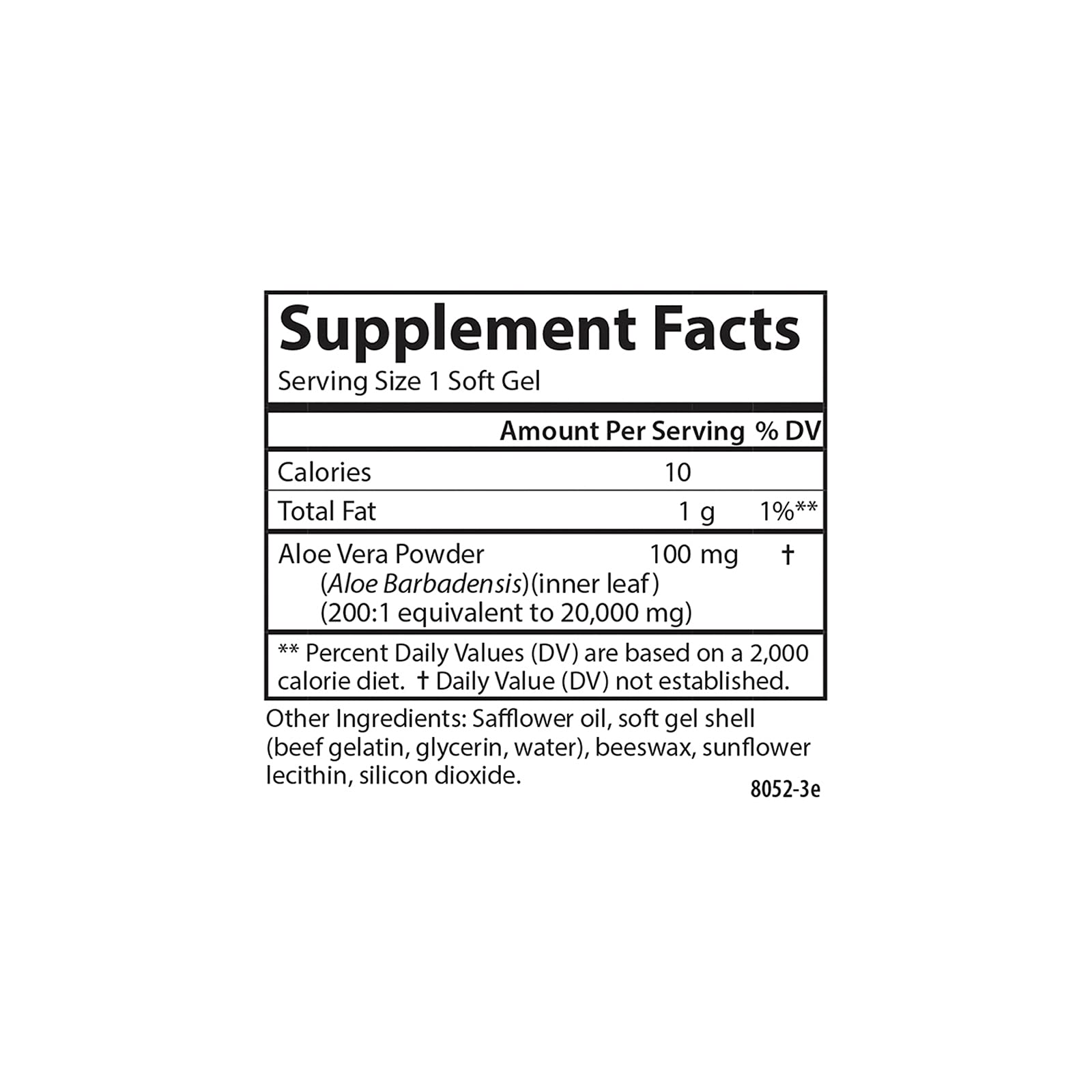 Carlson Golden Aloe: contenido de 100 mg por cápsula