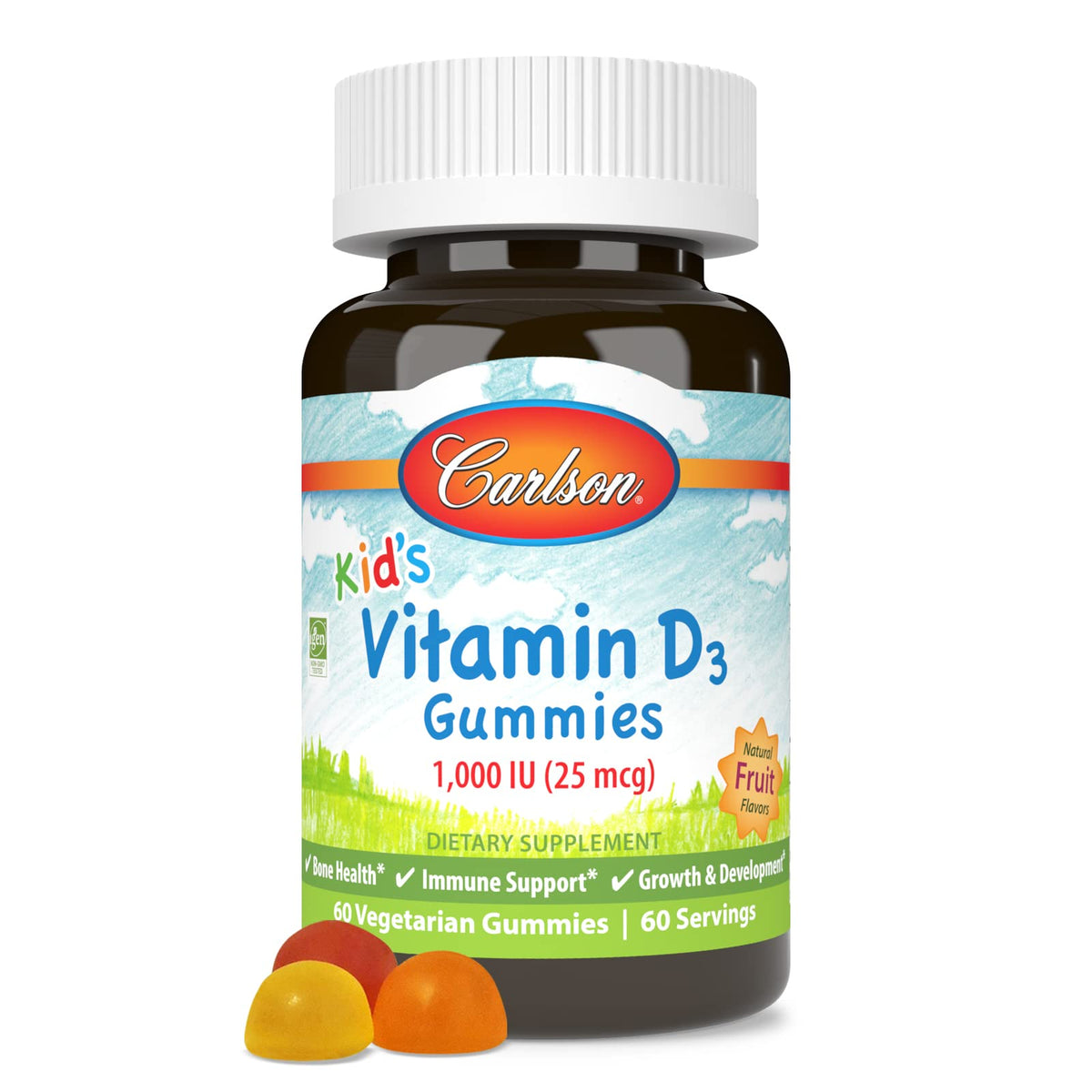 Carlson gominolas D3 para niños, 1000 UI, apoyo a huesos saludables.