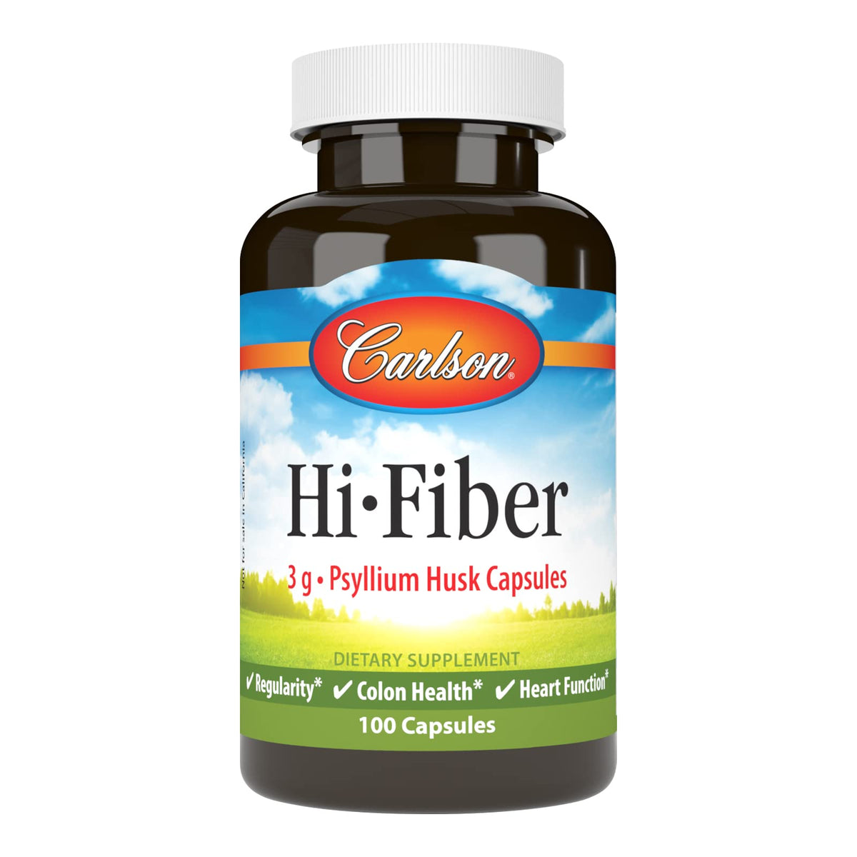 Carlson Hi-Fiber: botella de cápsulas lista para la rutina diaria.