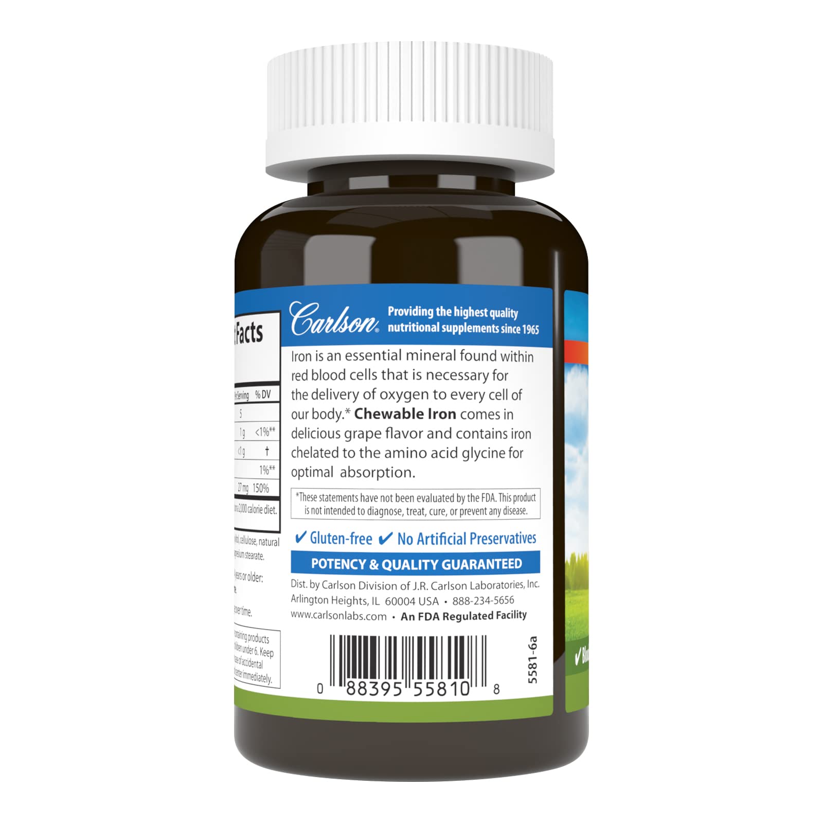 Carlson Hierro masticable 27 mg, presentación de 60 tabletas para rutina