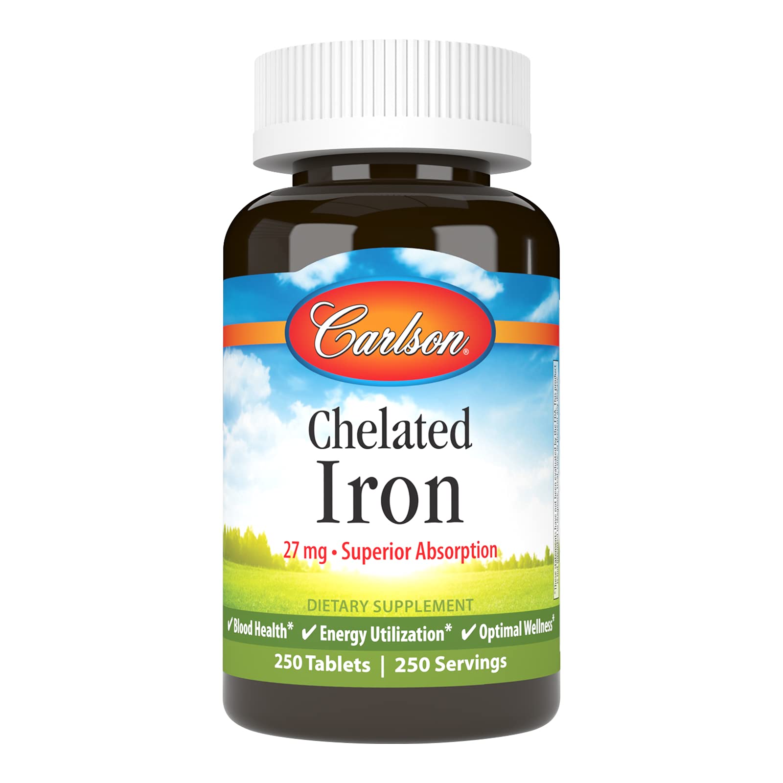 Carlson Hierro Quelado 27 mg, tabletas, apoyo nutricional diario.