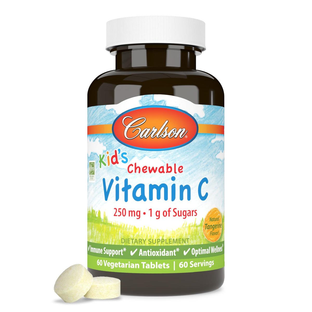Carlson Kids Vitamina C mandarina, tableta masticable para apoyo al sistema inmune