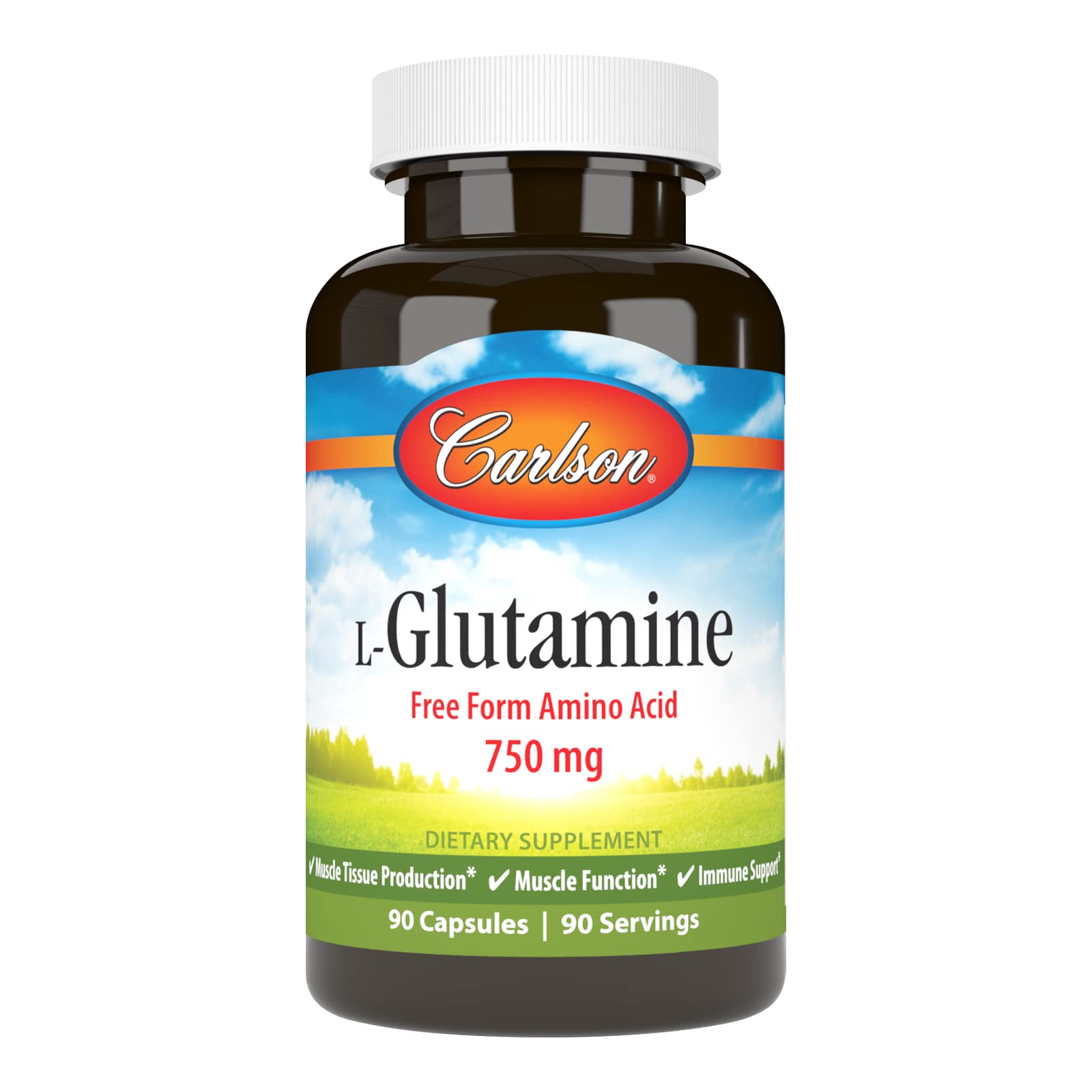 Carlson L-Glutamina 750 mg cápsulas, soporte al desarrollo muscular durante entrenamientos intensos.