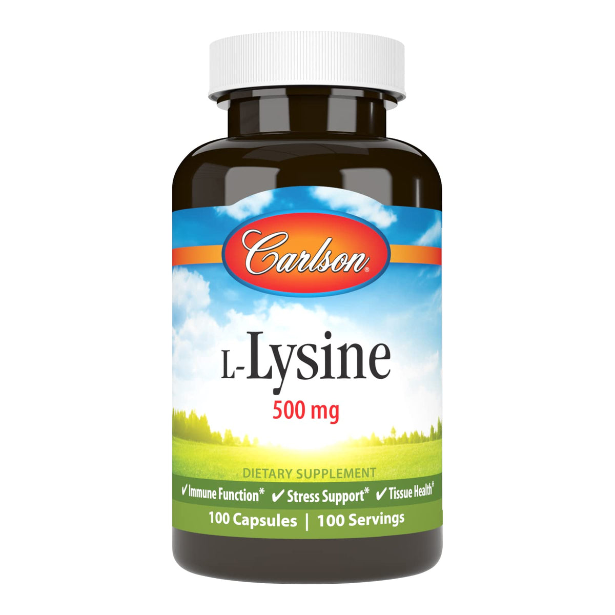 Carlson L-Lisina 500 mg en botella, soporte nutricional diario.