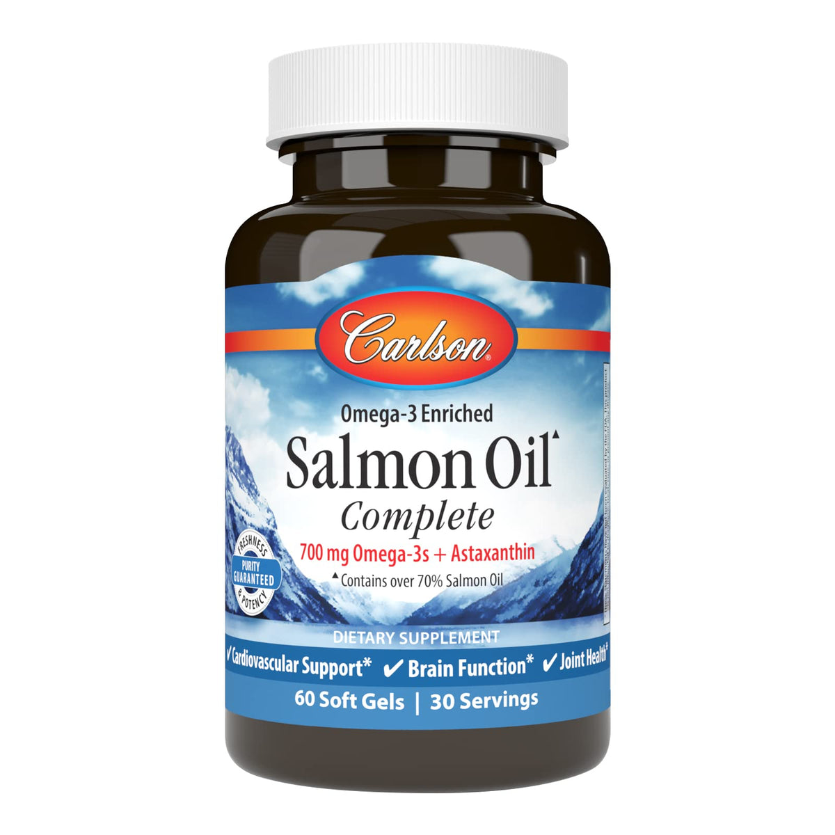 Carlson Labs Salmon Oil Complete, botella con cápsulas suaves para ingesta diaria cómoda