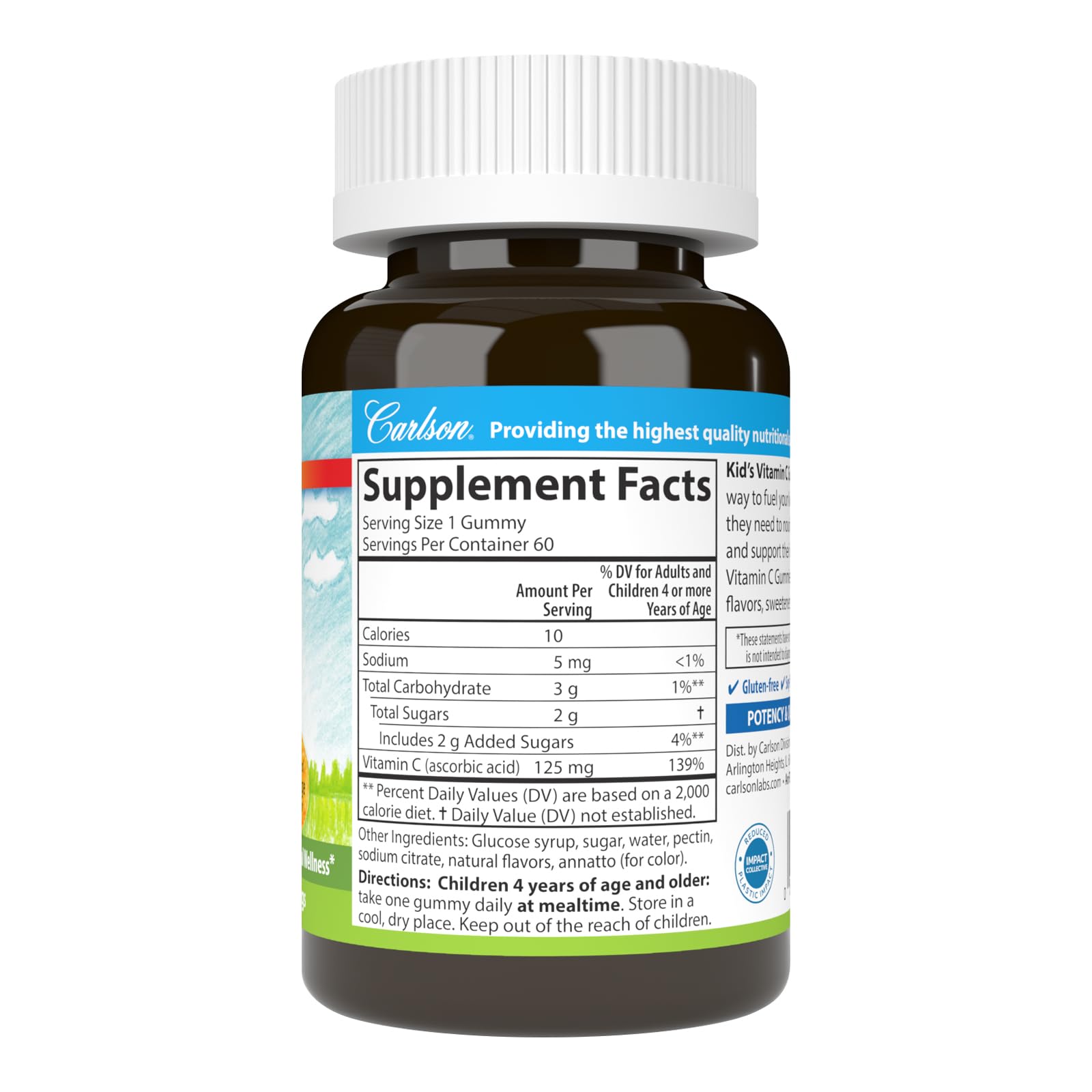 Carlson Labs Kids Vitamina C Gomitas envase seguro, fácil de abrir.