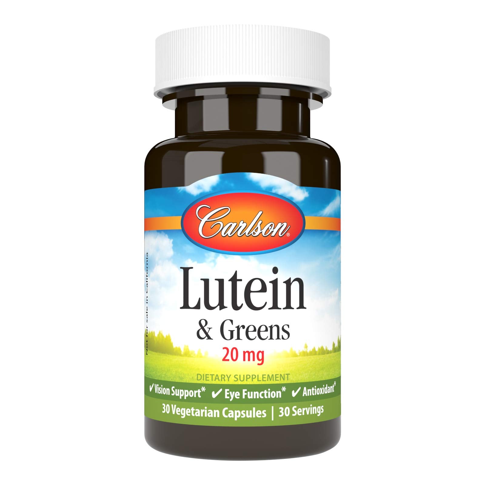 Carlson Luteína y Verdes: botella de cápsulas para apoyo visual diario.