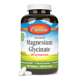 Carlson magnesio chelatado 200 mg, envase en estante: conveniencia para el uso en casa.