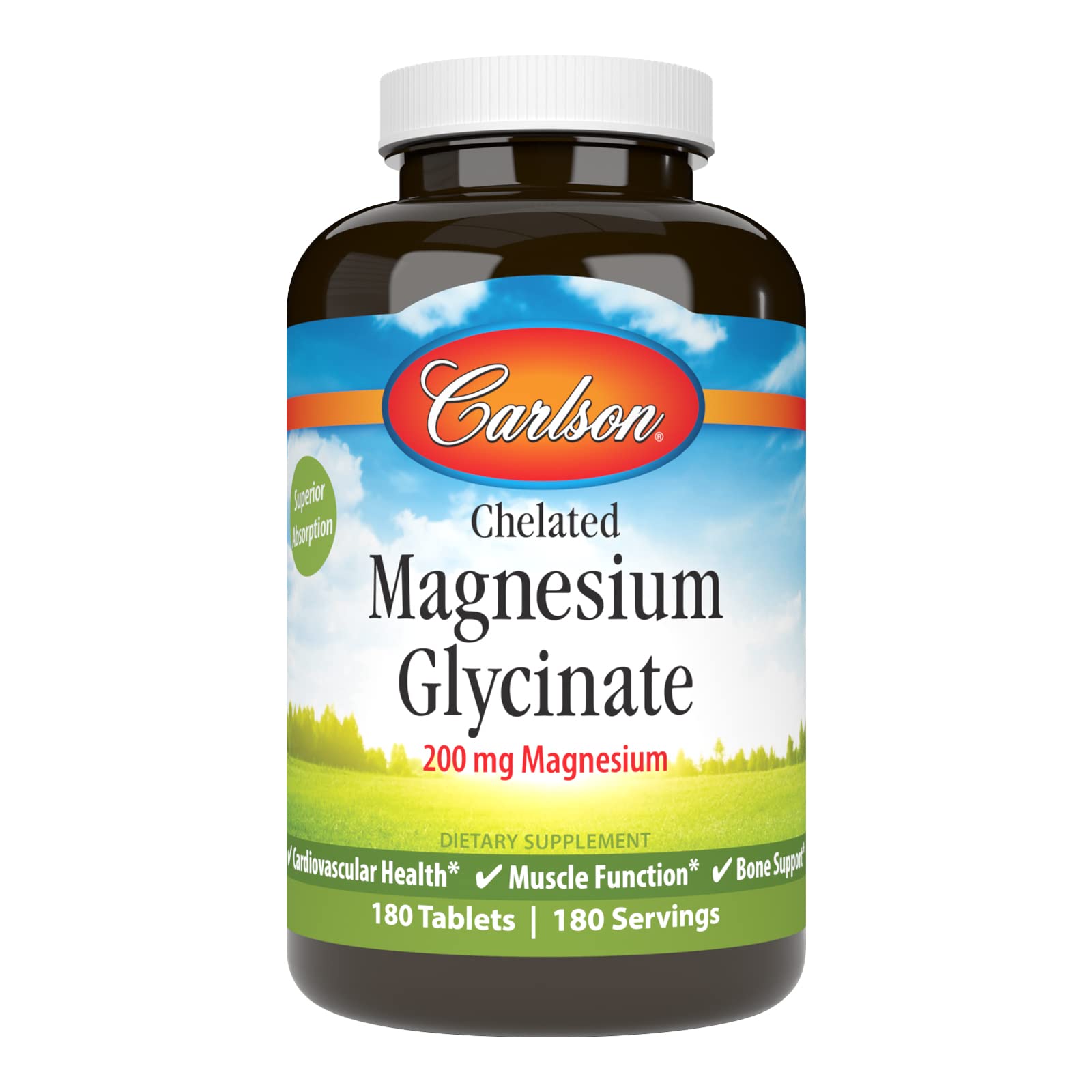 Carlson magnesio chelatado 200 mg, tableta en botella: posible apoyo a la energía celular.