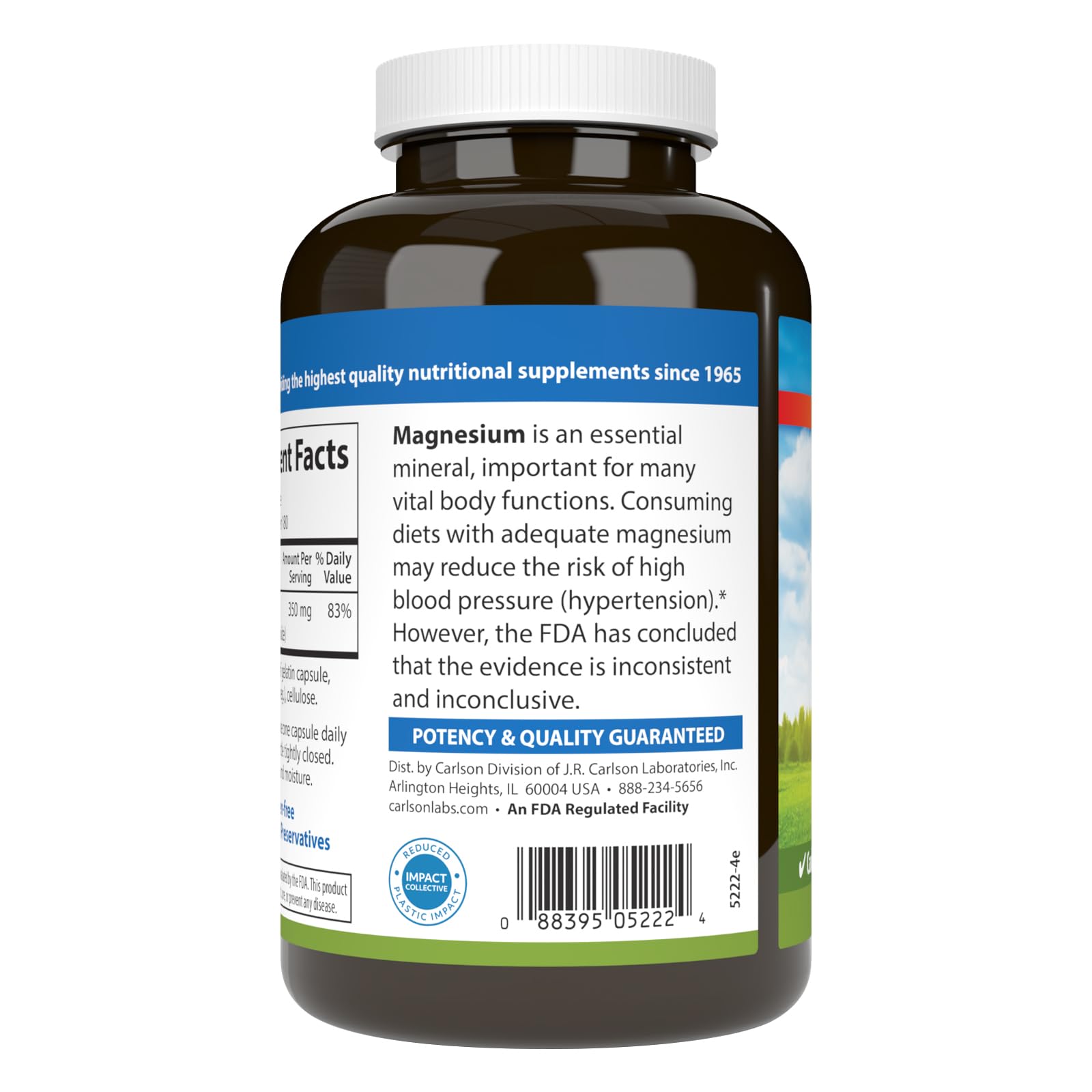 Carlson Magnesio 350 mg: empaque destacado para lectura rápida y claridad.