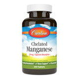 Carlson manganeso quelatado 20 mg, botella para uso diario que apoya metabolismo saludable.