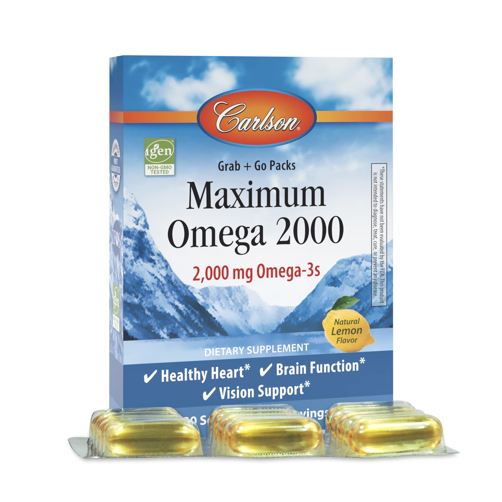 Carlson Maximum Omega 2000 en práctico paquete para llevar, ideal para dosis diaria.
