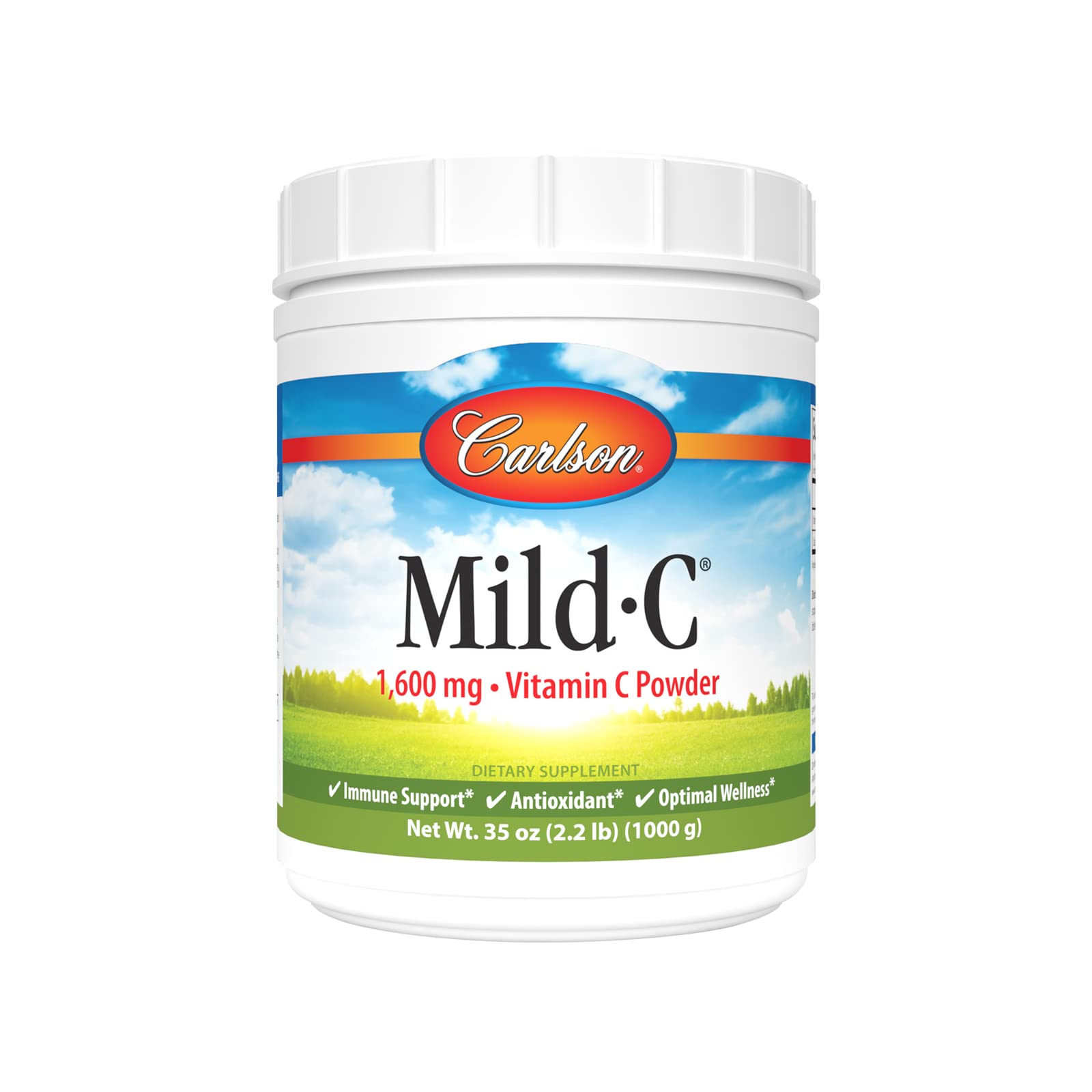 Carlson Mild-C, bote de polvo de vitamina C, apoya la inmunidad diaria.