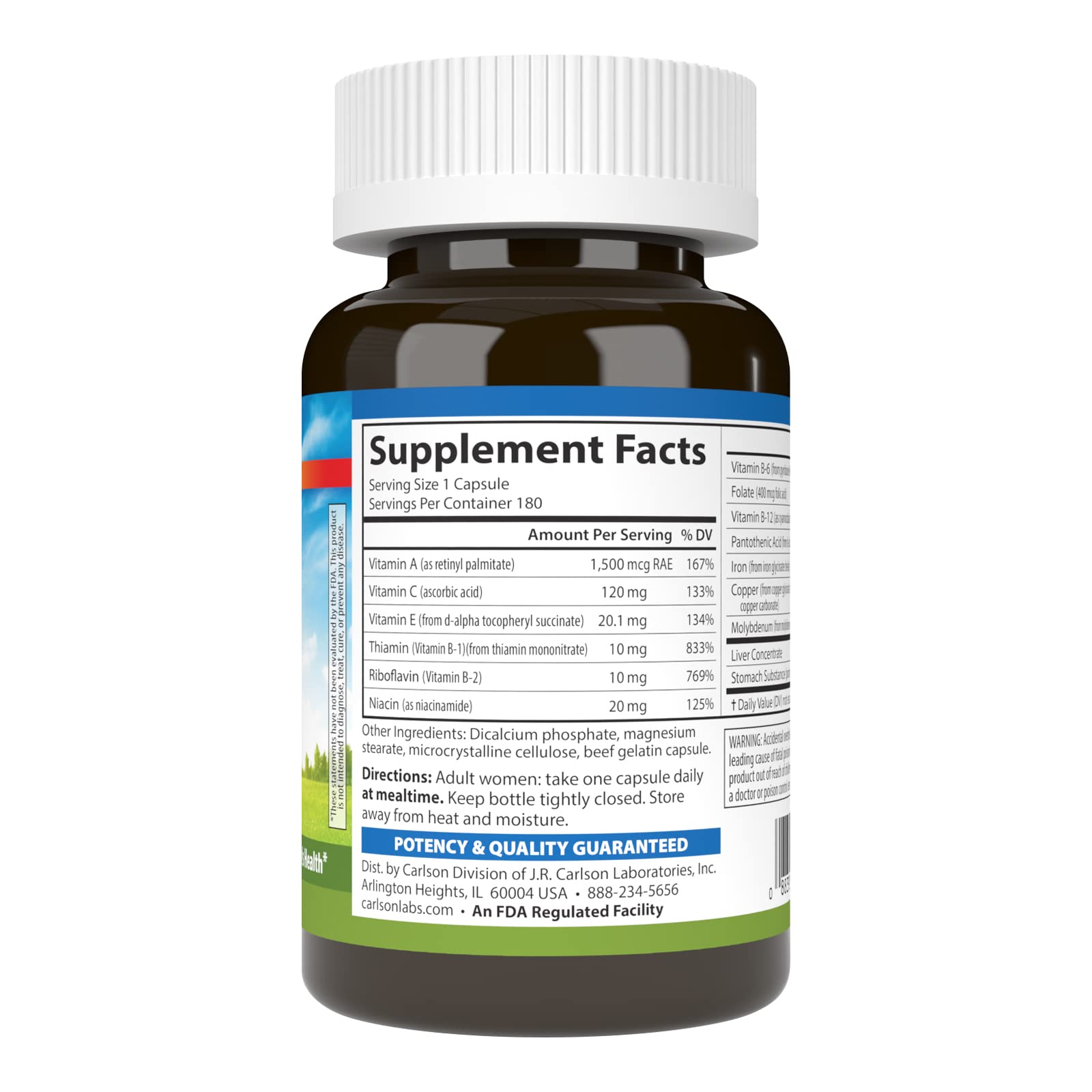 Carlson Hierro Restore etiqueta: información nutricional para la absorción