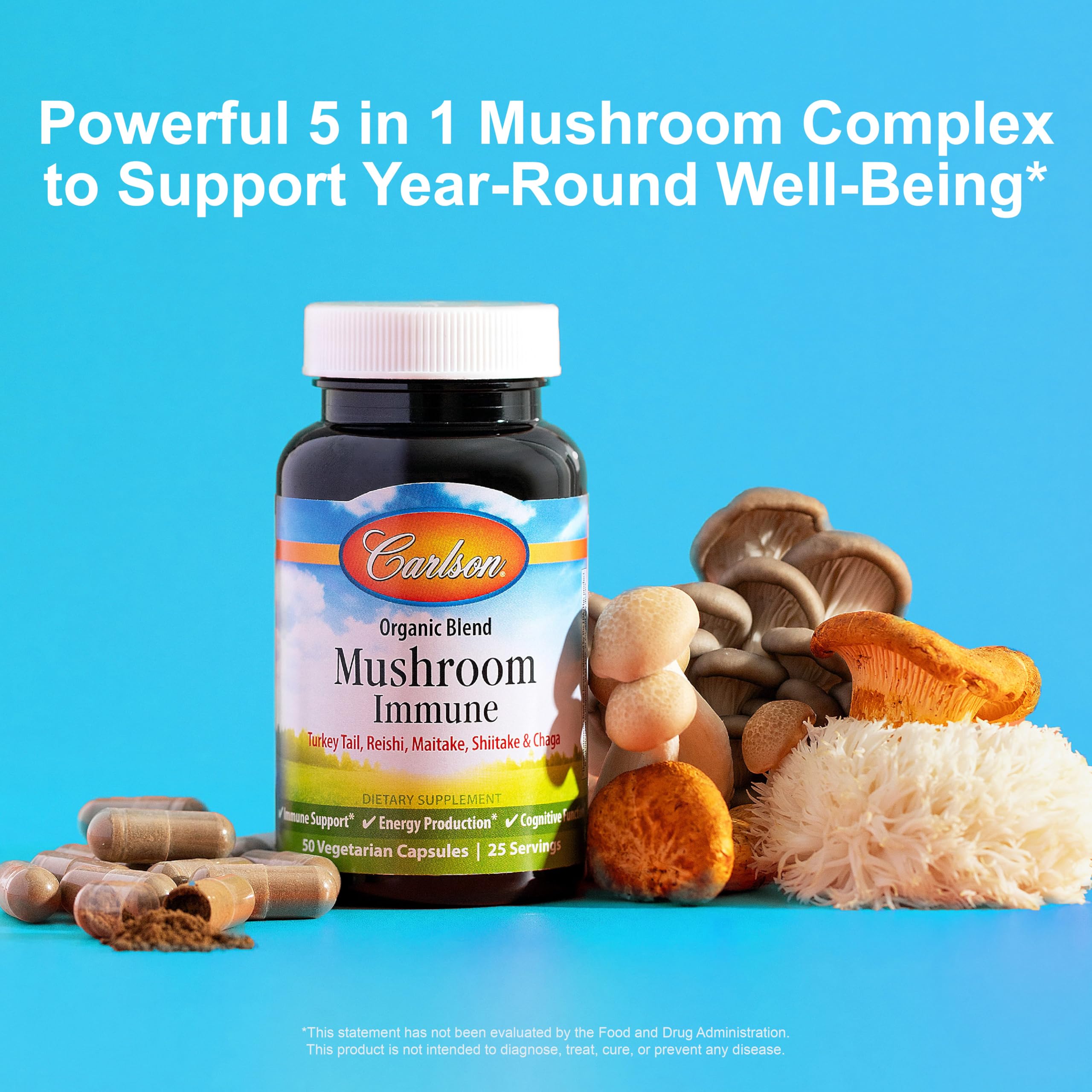 Carlson Mushroom Complex: cápsulas vegetarianas para ingesta diaria.