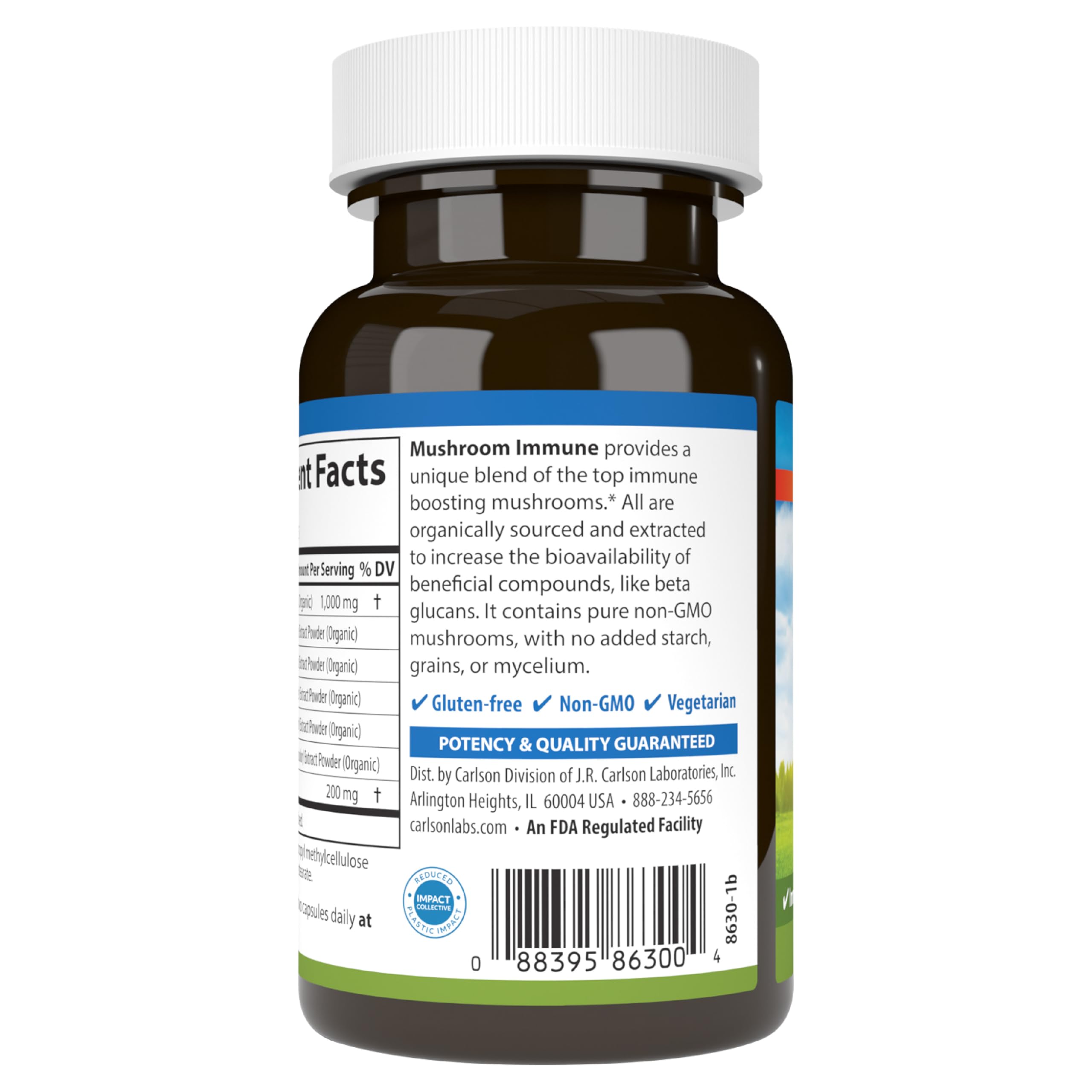 Carlson Mushroom Complex: hongo Chaga, ingrediente orgánico certificado.