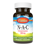 Carlson NAC 500 mg cápsulas frente al envase, posible apoyo al bienestar diario.