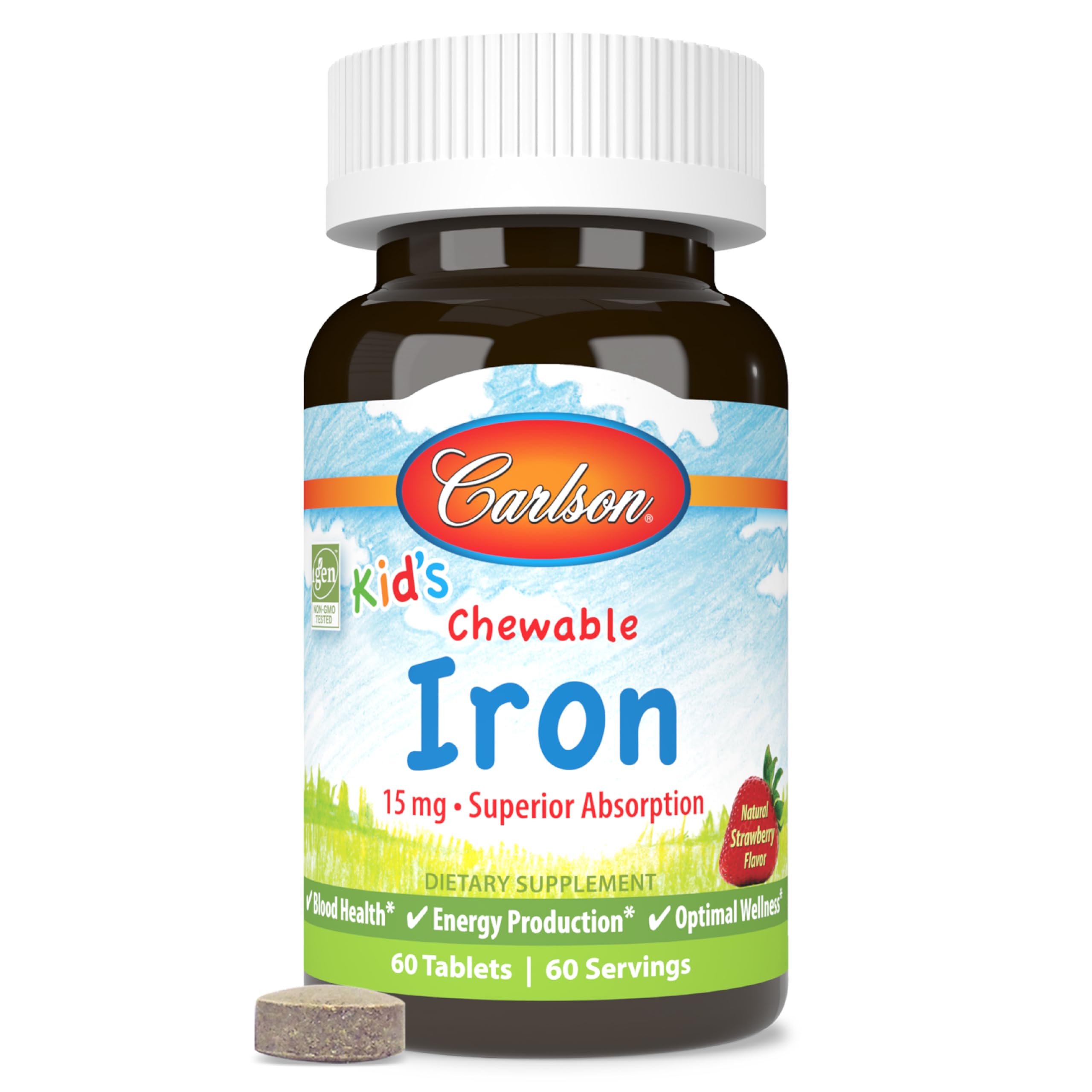 Carlson tabletas masticables para niños con hierro, apoyo a la salud de la sangre.
