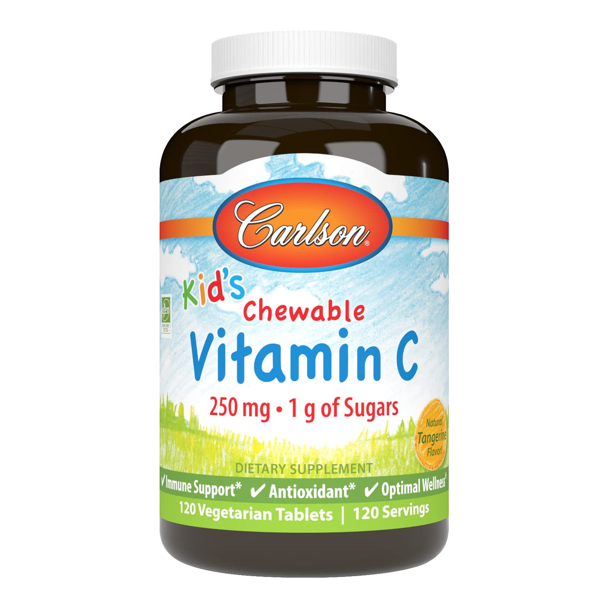 Carlson para niños Vitamina C masticable mandarina, uso diario y apoyo al sistema inmunitario