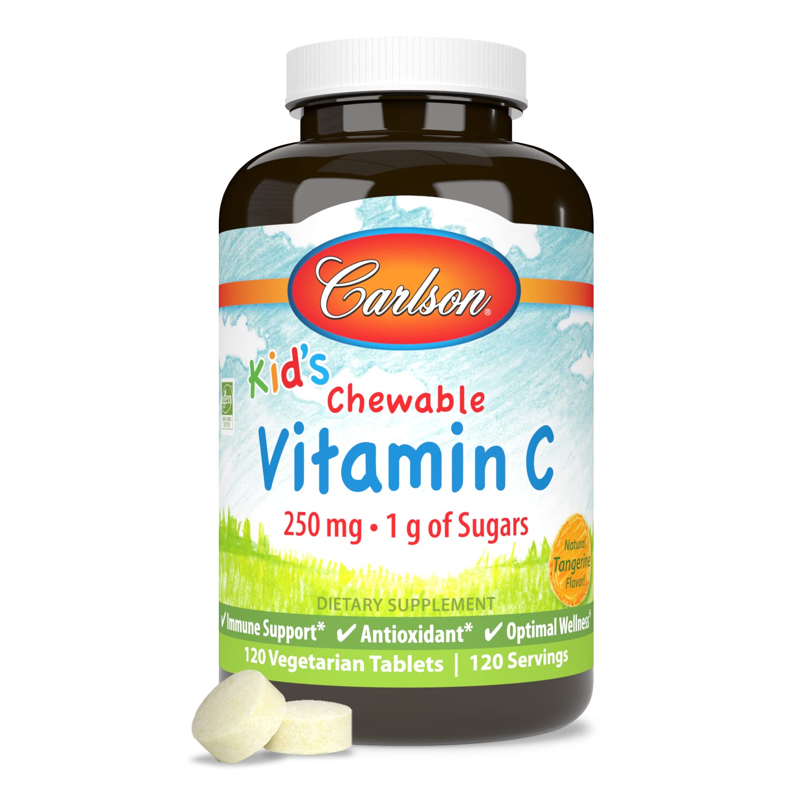 Carlson para niños Vitamina C masticable, textura suave y agradable para niños