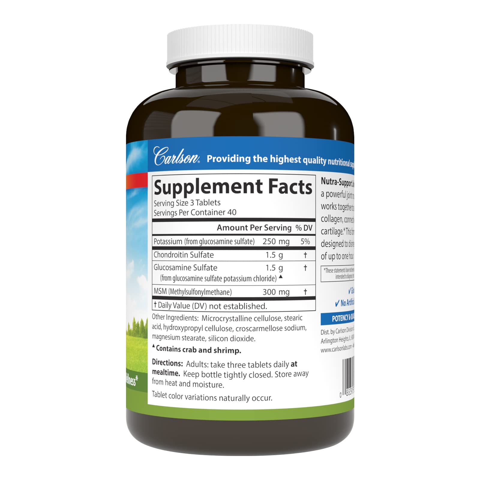 Carlson Nutra-Support: detalle de tabletas con glucosamina, condroitina y MSM