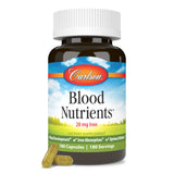Carlson nutrientes-sangre-tomando-capsulas, persona tomando para bienestar diario.