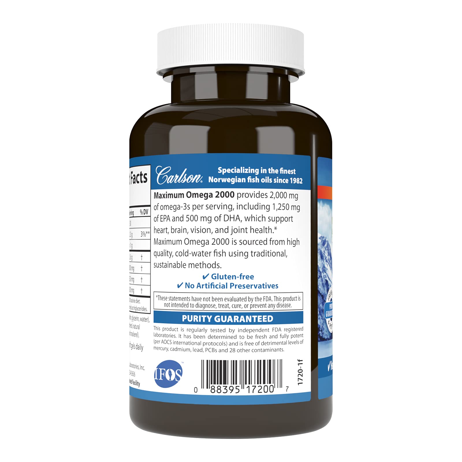 Etiqueta EPA y DHA de Carlson Omega 2000 para apoyar la salud general