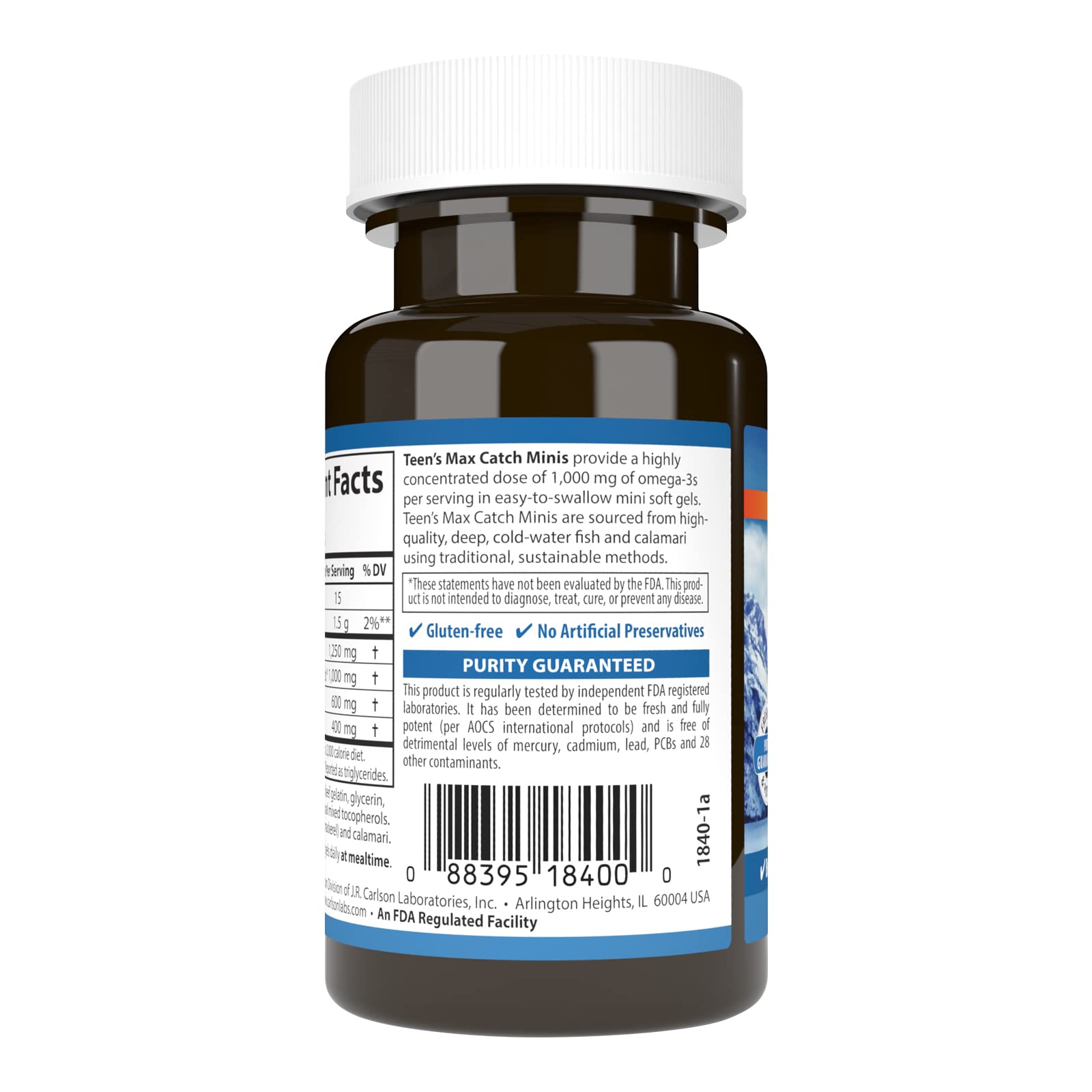 Carlson Omega-3 1000 mg, cápsulas en primer plano para salud general.