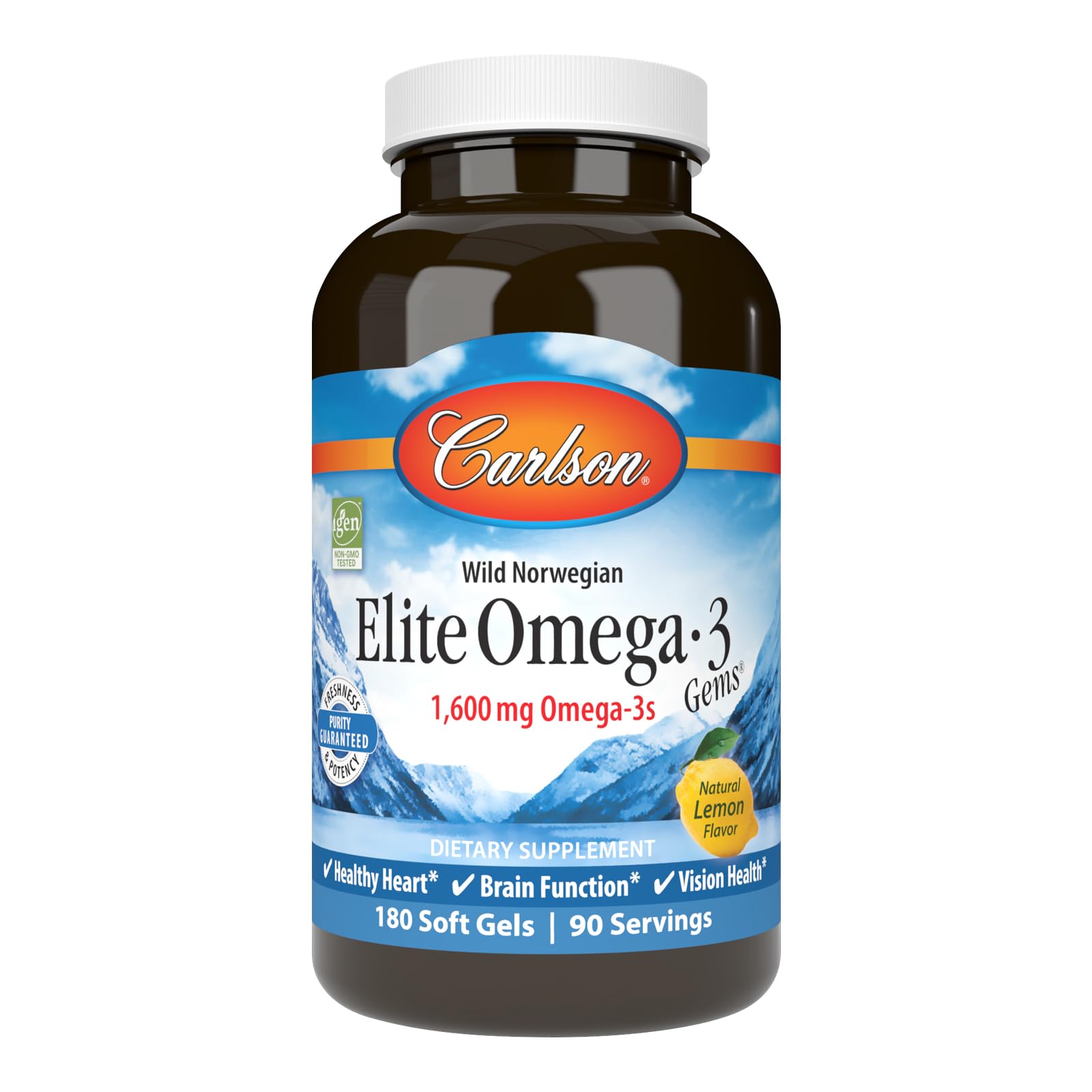 Carlson Gemas Omega-3, frasco de 1250 mg, uso diario de omega-3 para apoyo nutricional.