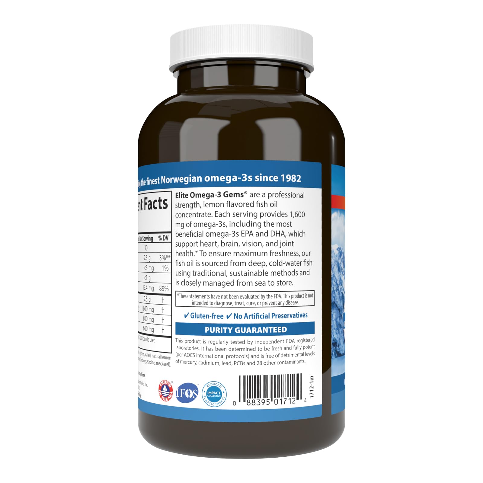 Carlson Gemas Omega-3, etiqueta frontal, fácil reconocimiento para consumo diario.