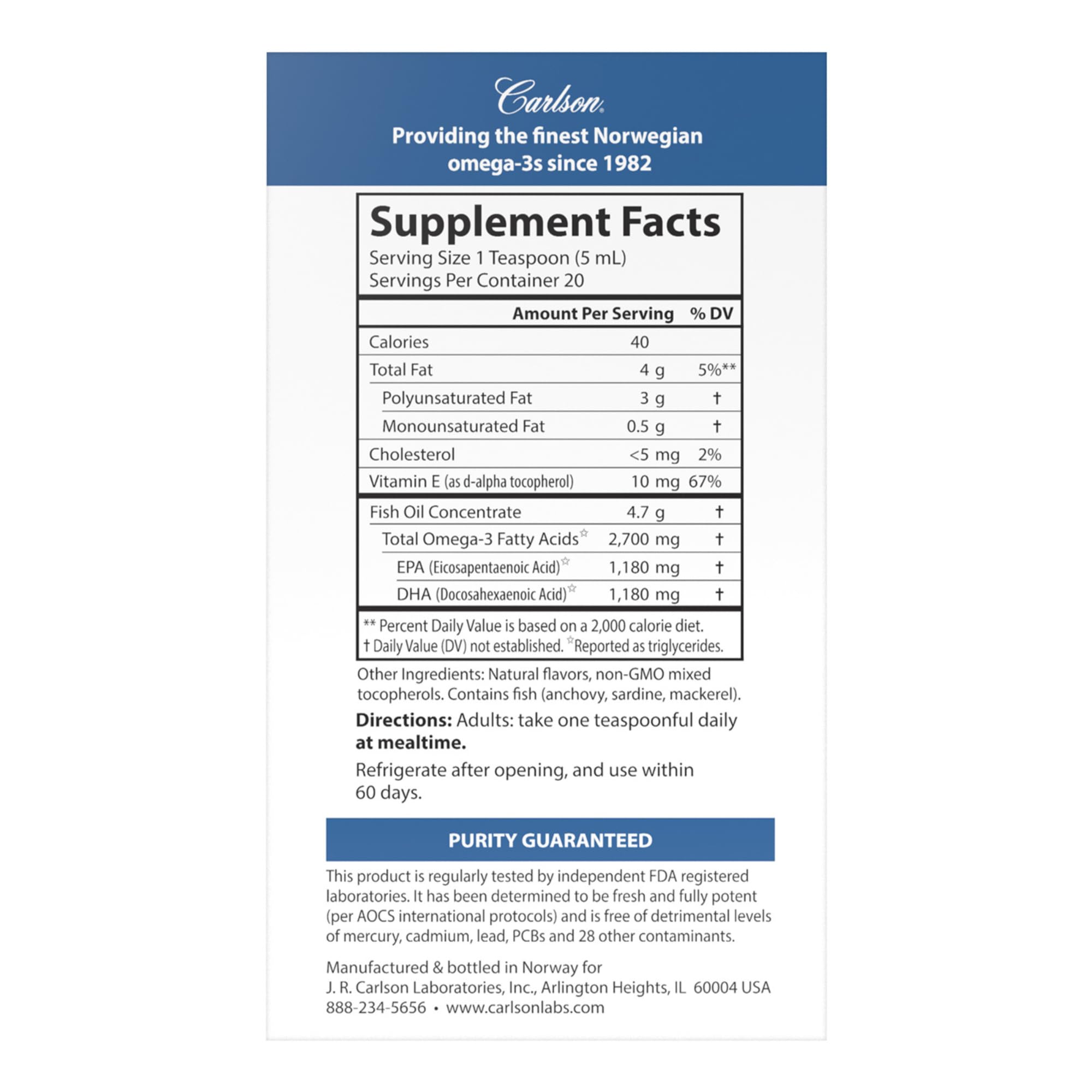 Carlson Omega Limón-Lima, gotero facilita la dosificación diaria de omega-3