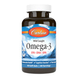 Carlson Omega-3, botella de cápsulas, dosis diaria conveniente.