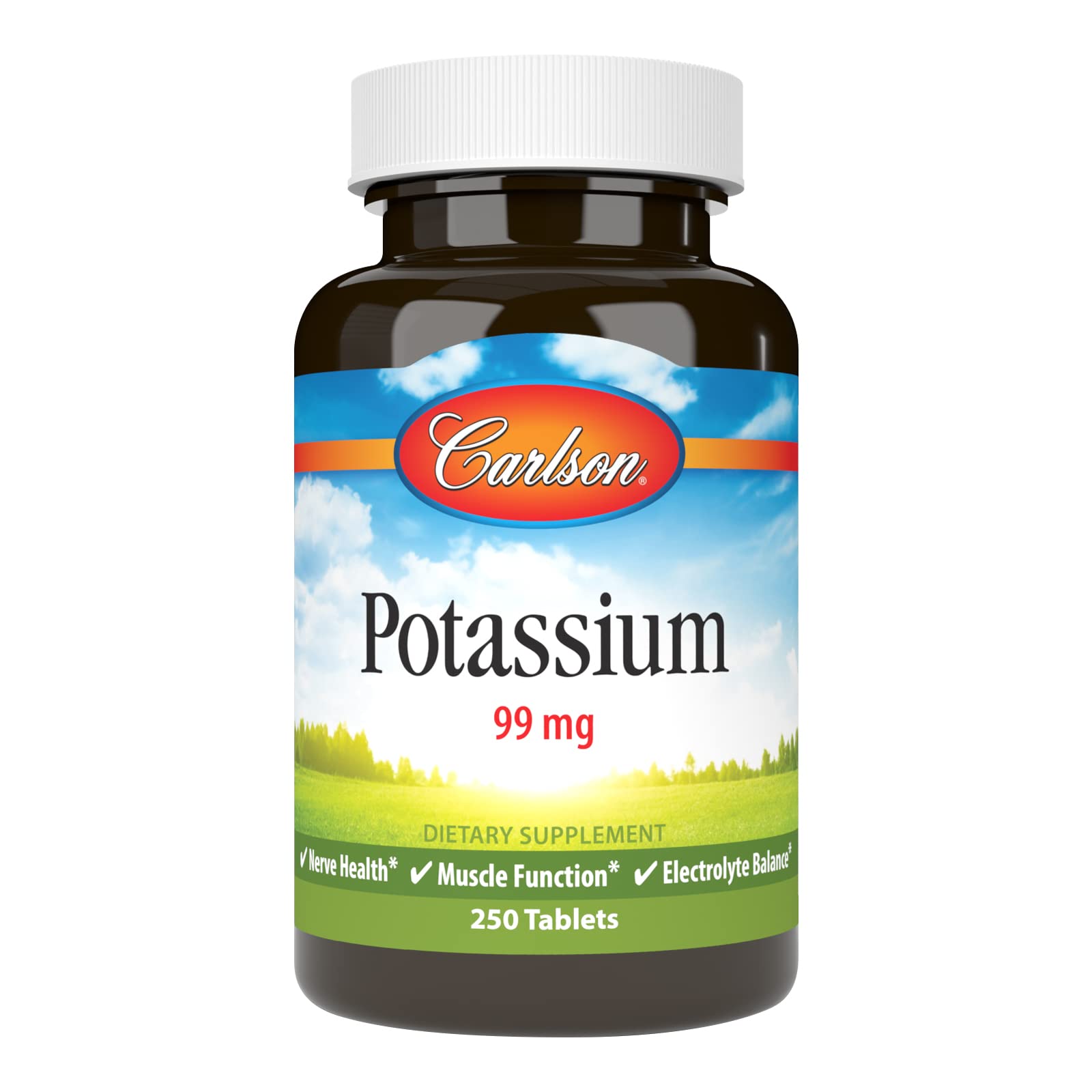 Carlson Potasio frasco 99 mg con etiqueta clara para uso diario