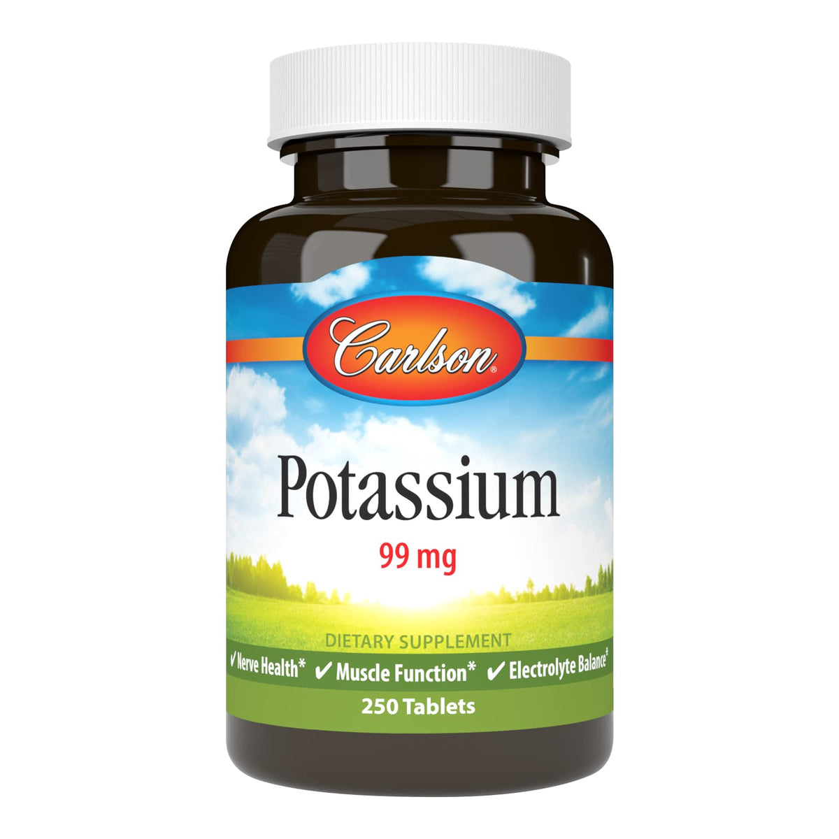 Carlson Potasio frasco 99 mg con etiqueta clara para uso diario