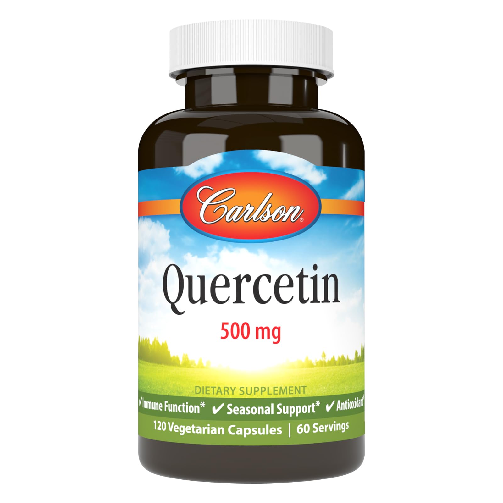 Carlson Quercetin 500 mg, cápsulas vegetarianas para apoyo diario de bienestar.
