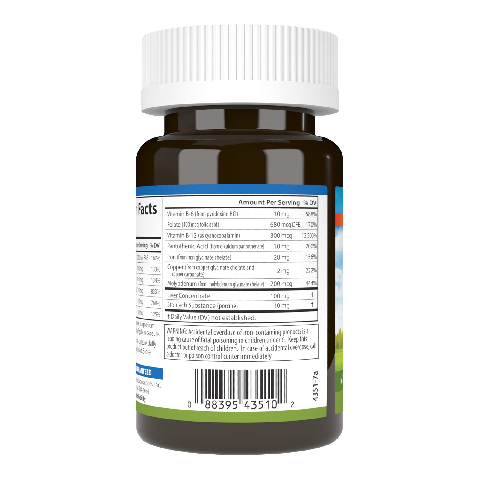 Carlson Restaurar Hierro Mujeres, etiqueta, información clara sobre vitaminas B y hierro.