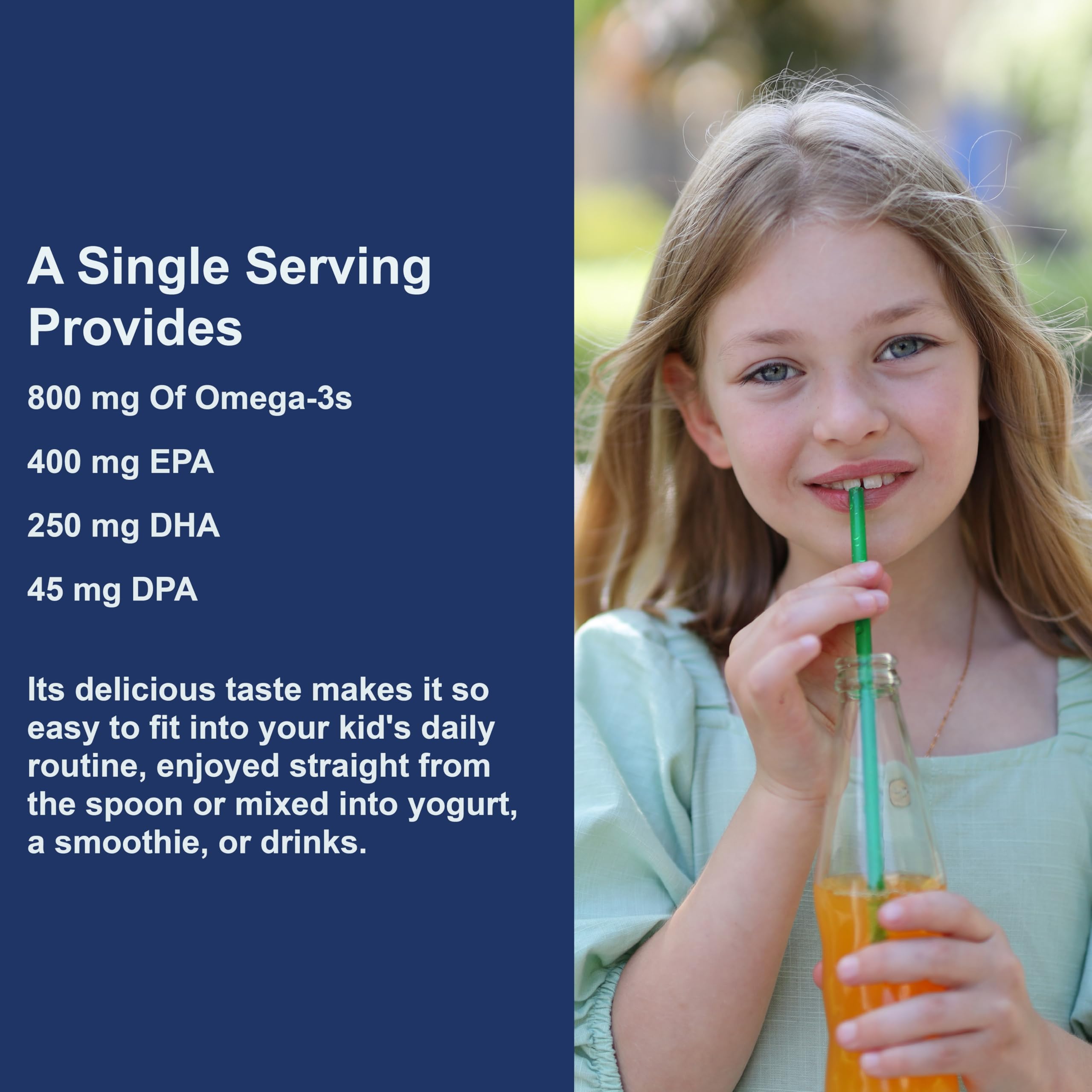 Sabor naranja del aceite de Carlson, ingrediente agradable para niños.