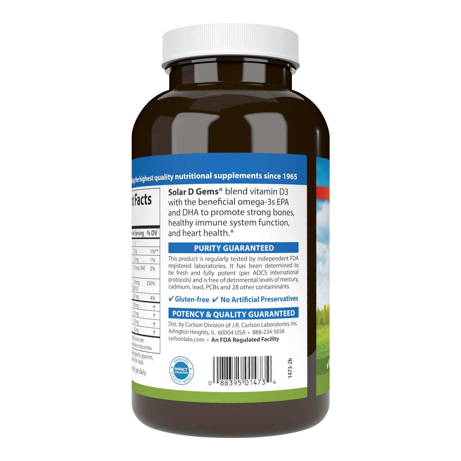 Carlson Solar D Gems omega-3 EPA/DHA para salud cardiovascular y cerebral.
