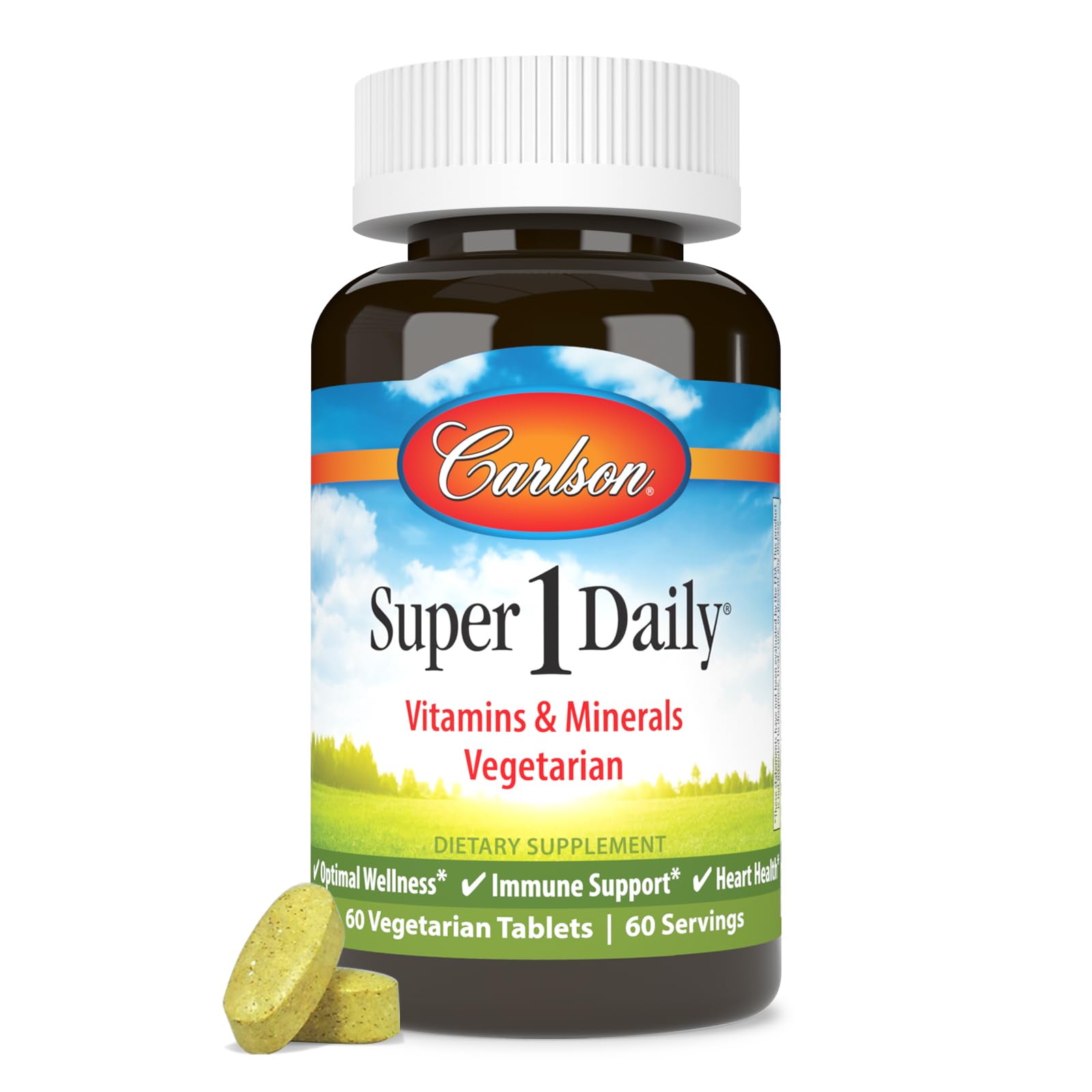 Carlson Super 1 Daily: botella-frente, formato diario práctico para nutrición habitual.