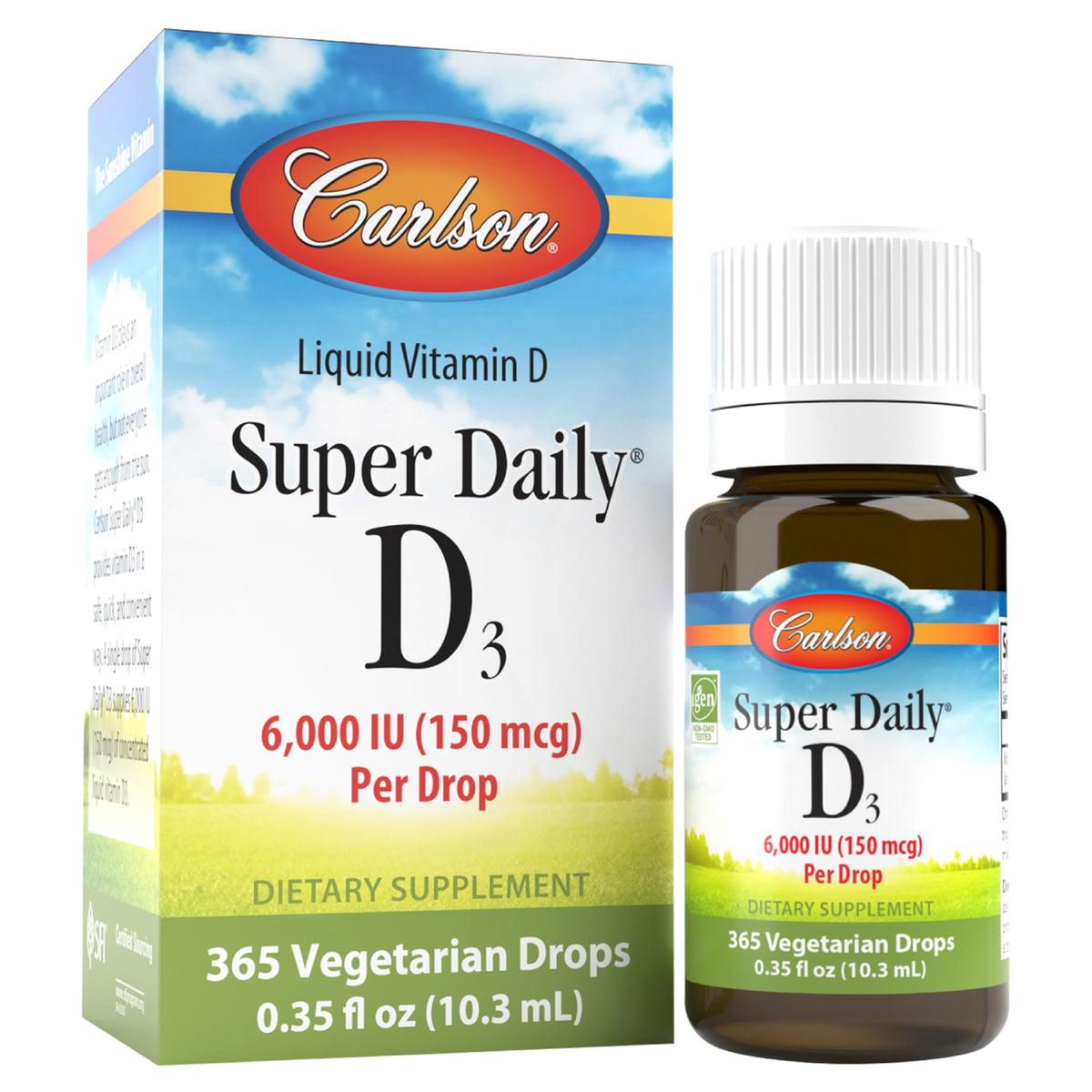 Carlson Super Daily D3, botella de gotas, ideal para dosis diaria sin sabor