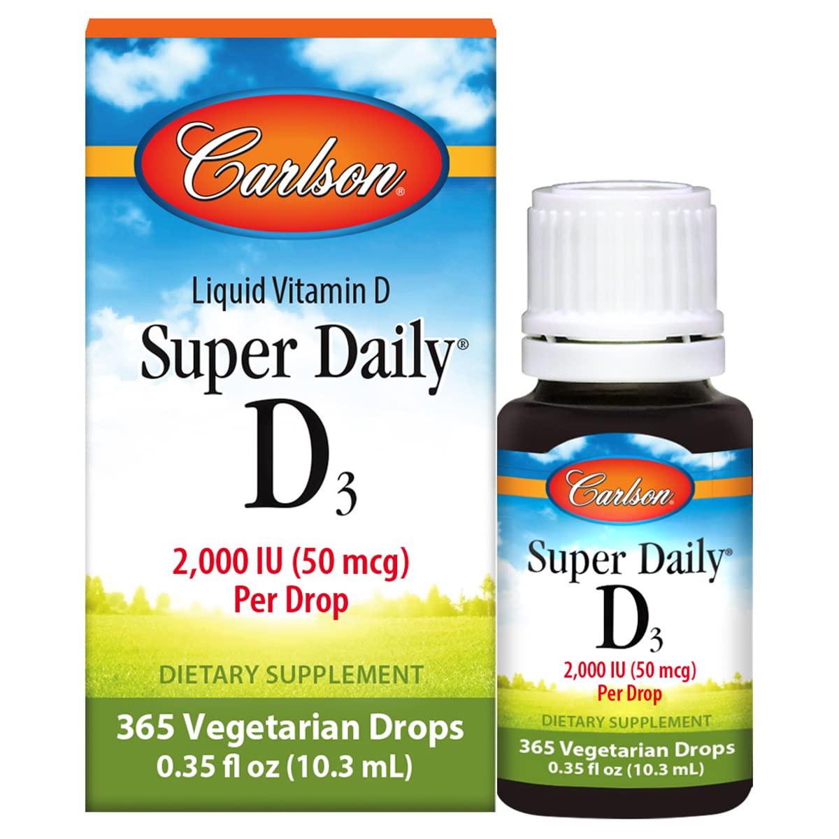 Carlson Super Daily D3 gotas frente muestra la presentación y enfoque del producto