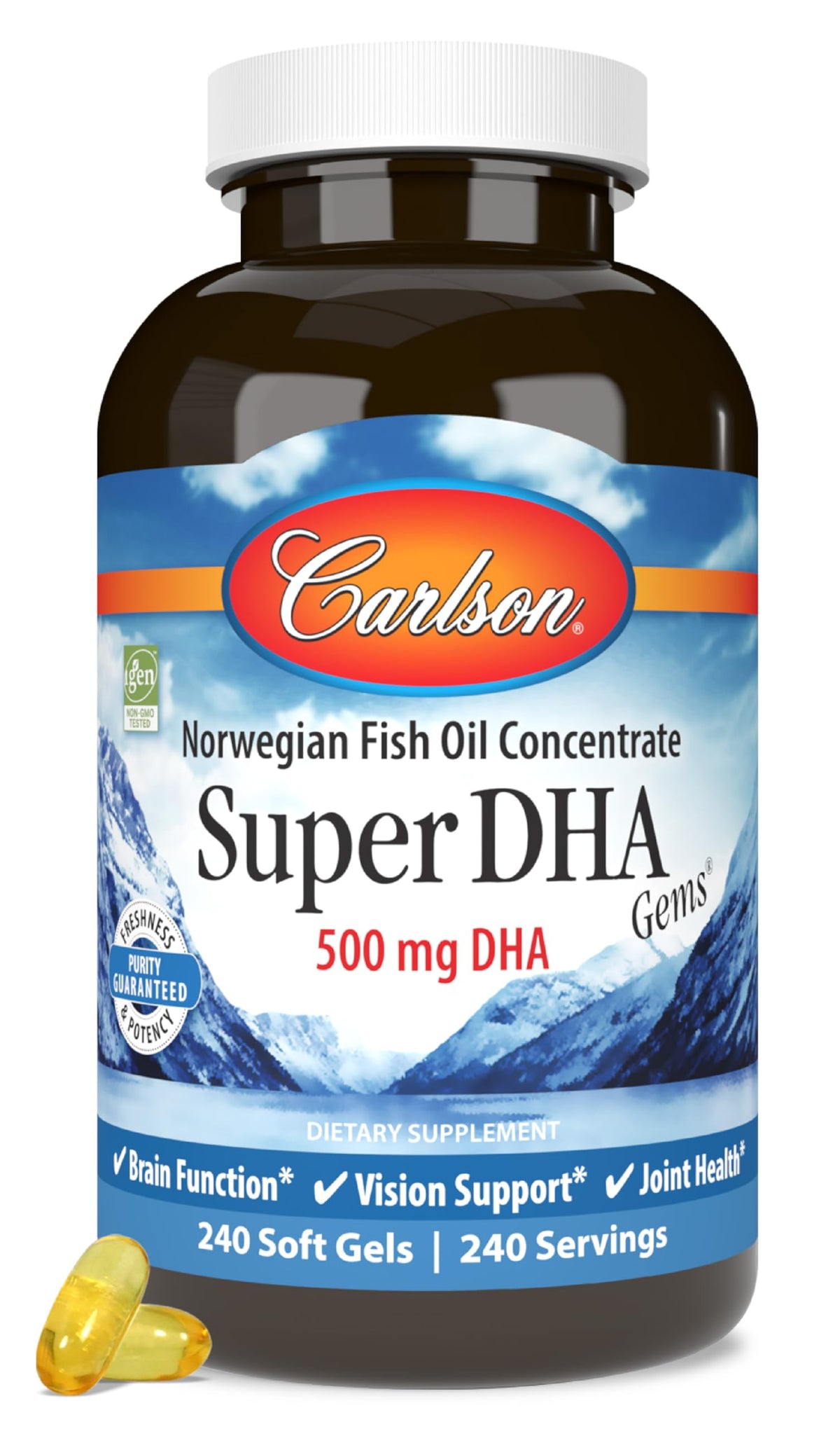 Carlson Super DHA Gems, botella, soporte para función cerebral y visión
