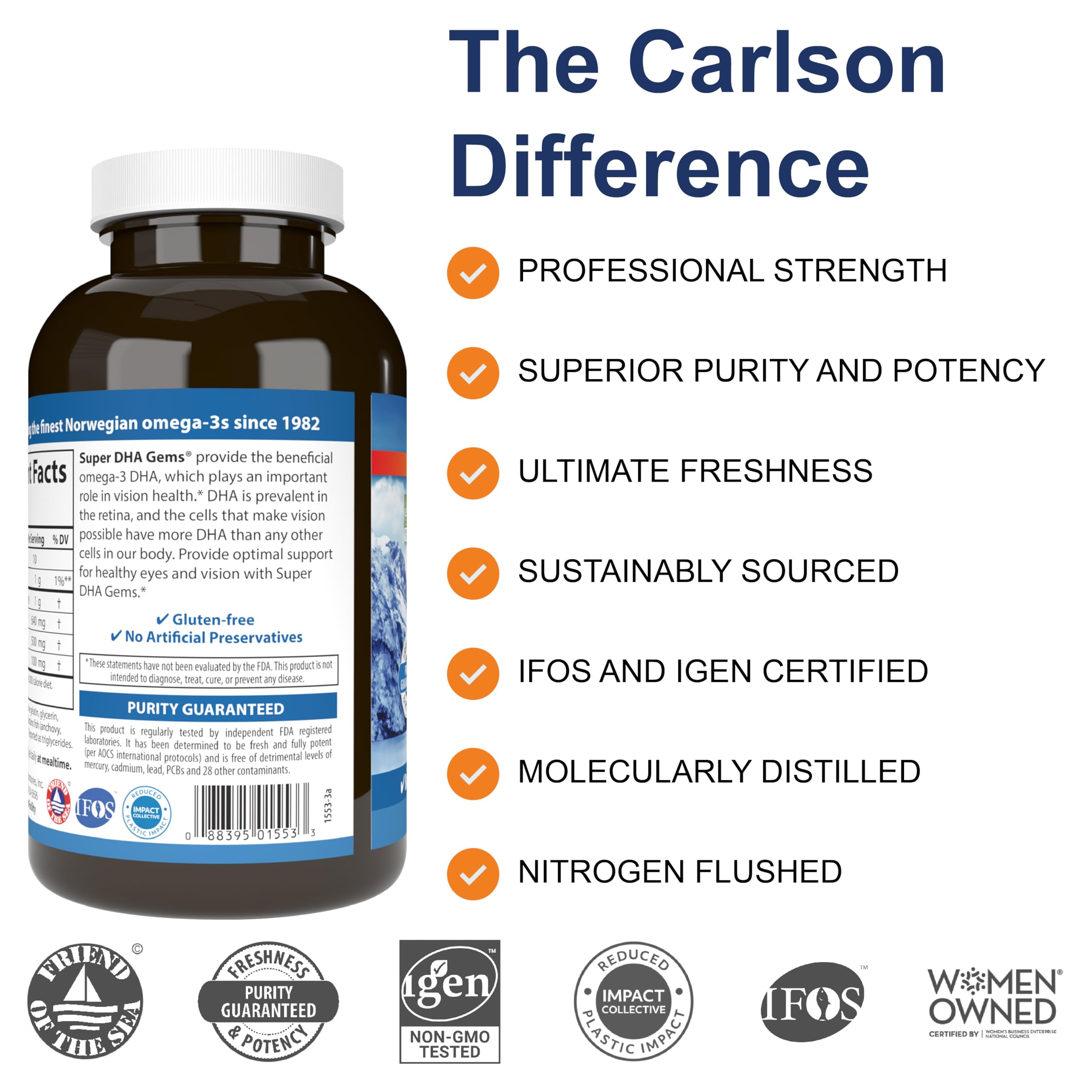 Carlson Super DHA Gems, cápsulas de 500 mg DHA y 100 mg EPA