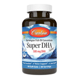 Carlson Super DHA Gems en bote de cápsulas, fáciles de tragar para uso diario.