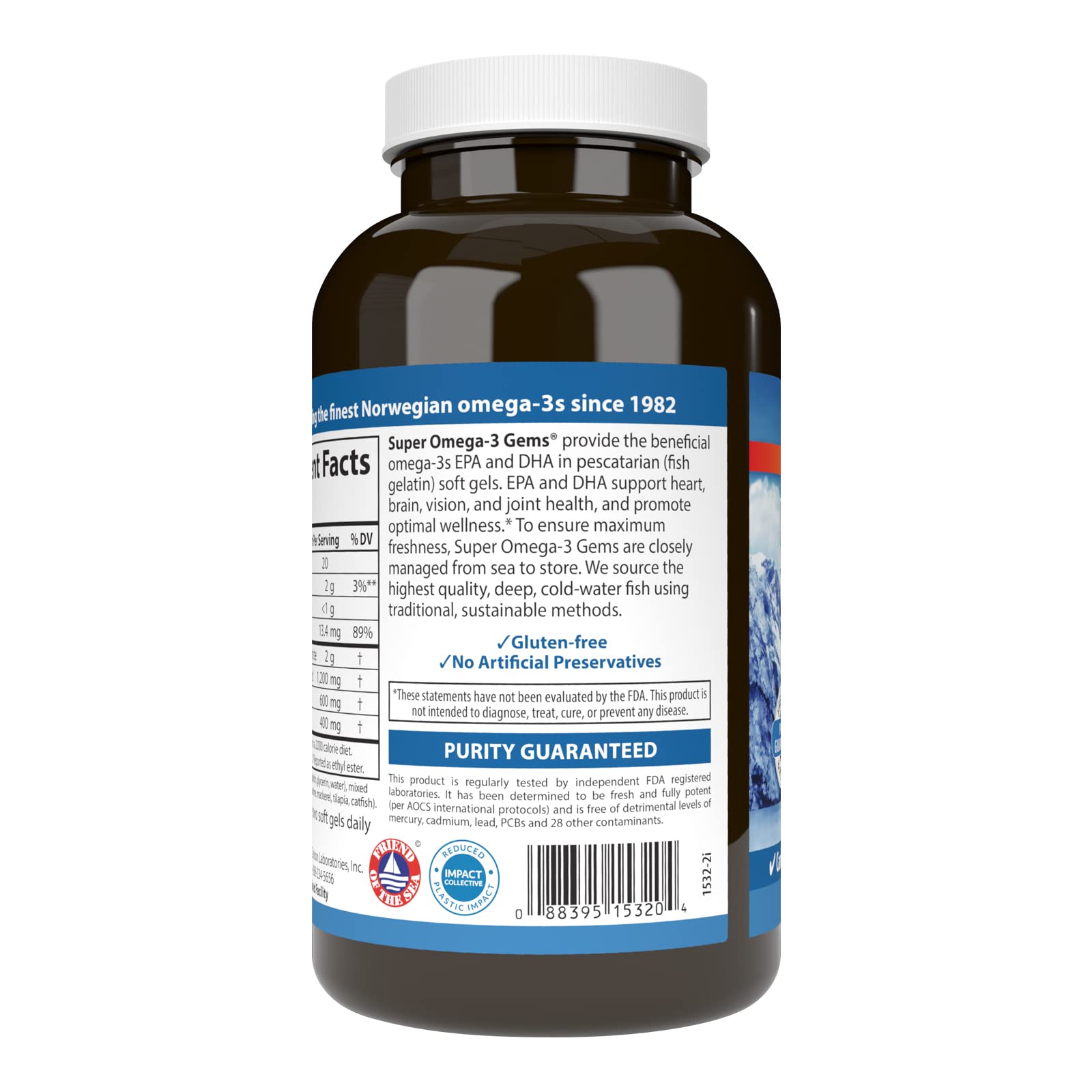 Etiqueta frontal de Carlson Super Omega-3 Gems con información de dosis