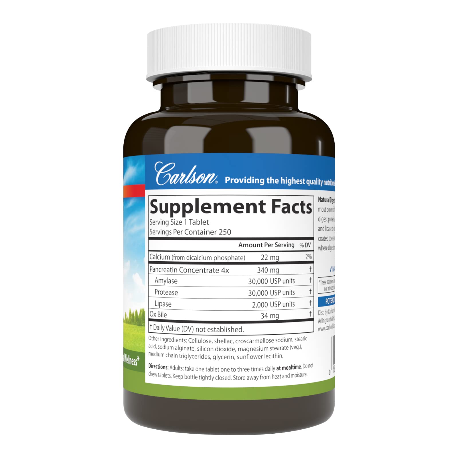 Carlson tabletas digestivas recubiertas, descomponen grasas y proteínas