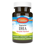 Carlson DHA vegetariano, botella frontal, apoya el bienestar diario con omega-3 de algas.