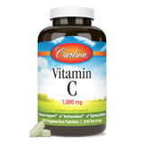 Carlson Vitamina C 1000 mg, caja informativa con detalles de ingredientes y uso.